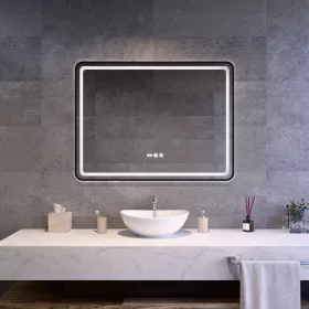 LED tükör - fényerő + színhőfok állítás + páramentesítő + óra - 75 x 100 cm