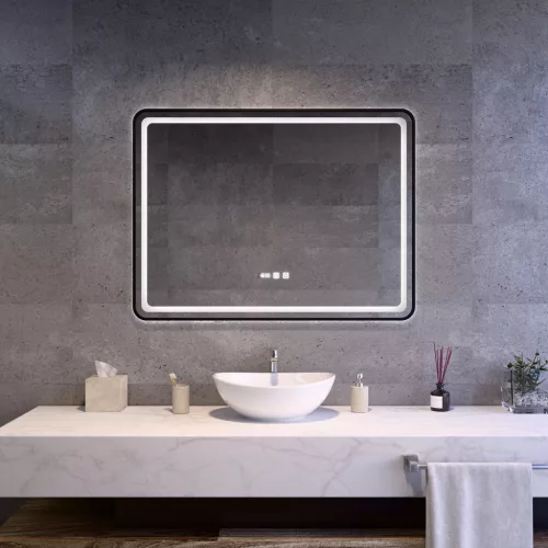 LED tükör - fényerő + színhőfok állítás + páramentesítő + óra - 75 x 100 cm