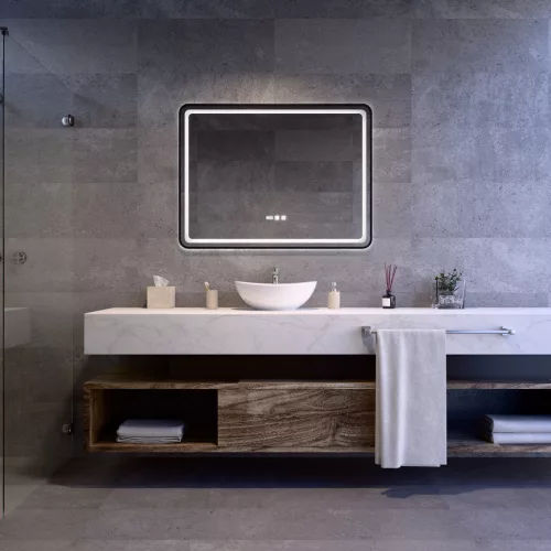 LED tükör - fényerő + színhőfok állítás + páramentesítő + óra - 75 x 100 cm