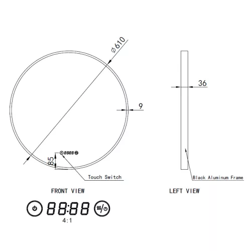 Welland Luxury-Line G783 LED tükör - fényerő + színhőfok állítás + páramentesítő + óra - Ø 60 cm