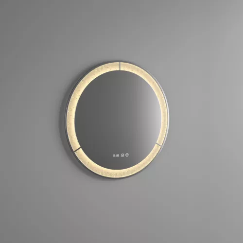 Welland Type-E33 LED tükör - LED tükör - fényerő + színhőfok állítás + páramentesítő + óra - Ø 60 cm