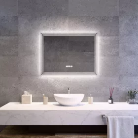   Welland Type-28 LED tükör - fényerő + színhőfok állítás + páramentesítő + óra  - 80 x 60 cm