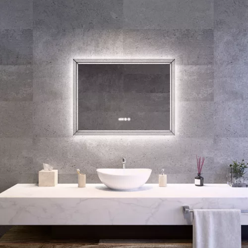 Welland Type-28 LED tükör - fényerő + színhőfok állítás + páramentesítő + óra  - 80 x 60 cm