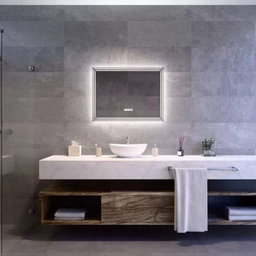 Welland Type-28 LED tükör - fényerő + színhőfok állítás + páramentesítő + óra  - 80 x 60 cm
