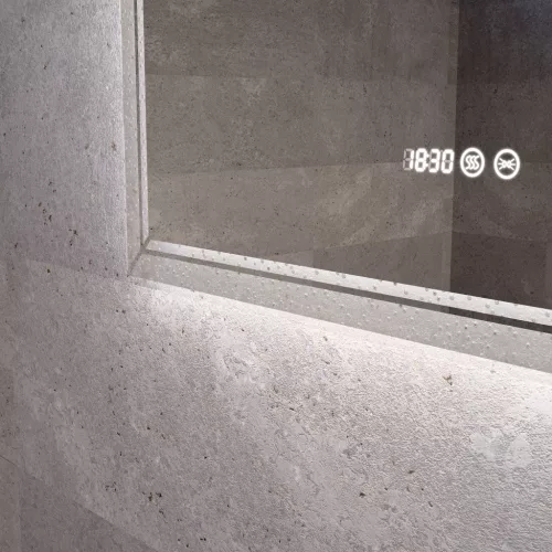Welland Type-28 LED tükör - fényerő + színhőfok állítás + páramentesítő + óra  - 80 x 60 cm