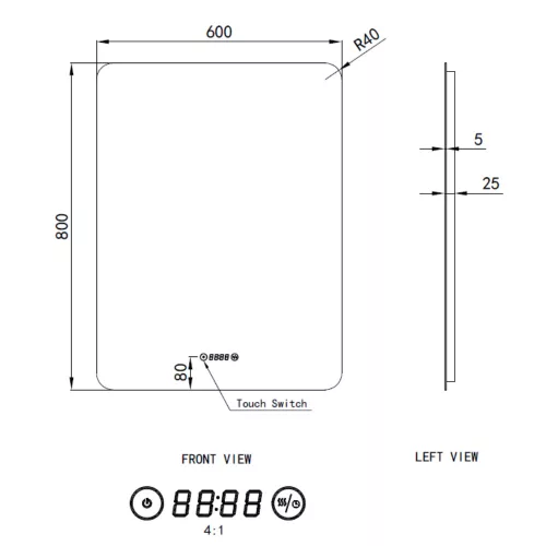 Welland Luxury-Line G790 LED tükör - fényerő + színhőfok állítás + páramentesítő + óra - 60 x 80 cm