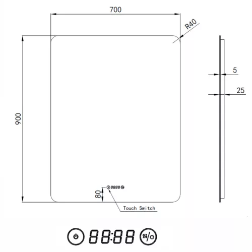 Welland Luxury-Line Jinzor LED tükör - fényerő + színhőfok állítás + páramentesítő + óra - 70 x 90 cm