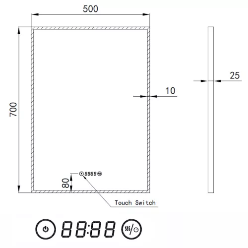 Welland Luxury-Line Sidlux LED tükör - fényerő + színhőfok állítás + páramentesítő + óra - 50 x 70 cm