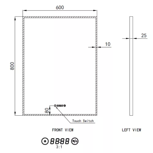 Welland Luxury-Line G770 LED tükör - fényerő + színhőfok állítás + páramentesítő + óra - 60 x 80 cm