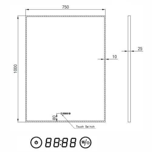 Welland Luxury-Line G772 LED tükör - fényerő + színhőfok állítás + óra - 75 x 100 cm