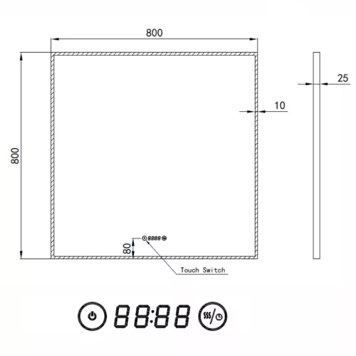 Welland Luxury-Line G772 LED tükör - fényerő + színhőfok állítás + óra - 80 x 80 cm