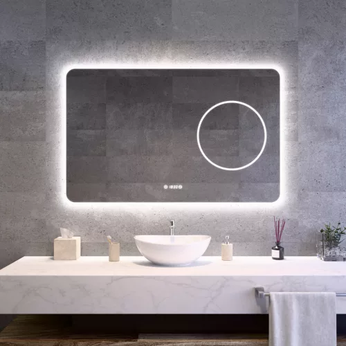 Welland Luxury-Line Golf LED tükör - fényerő + színhőfok állítás + kozmetikai tükör + páramentesítő + óra - 120 x 75 cm