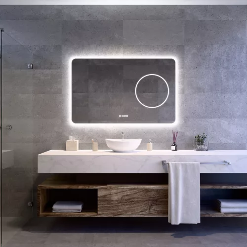 Welland Luxury-Line Golf LED tükör - fényerő + színhőfok állítás + kozmetikai tükör + páramentesítő + óra - 120 x 75 cm