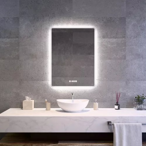 Welland Hugo LED tükör - fényerő + színhőfok állítás + páramentesítő + óra - 60 x 80 cm