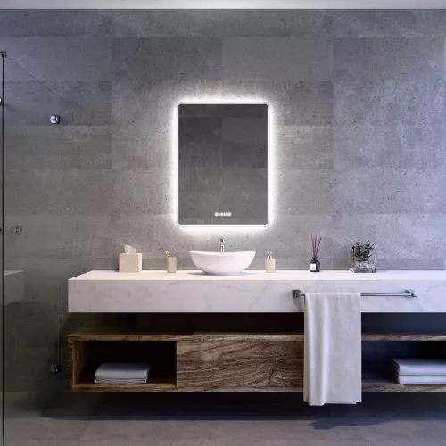 Welland Hugo LED tükör - fényerő + színhőfok állítás + páramentesítő + óra - 60 x 80 cm