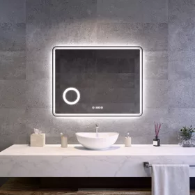   Welland Luxury-Line G796 LED tükör - fényerő + színhőfok állítás + kozmetikai tükör + páramentesítő + óra - 90 x 70 cm