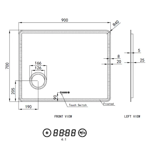 Welland Luxury-Line G796 LED tükör - fényerő + színhőfok állítás + kozmetikai tükör + páramentesítő + óra - 90 x 70 cm
