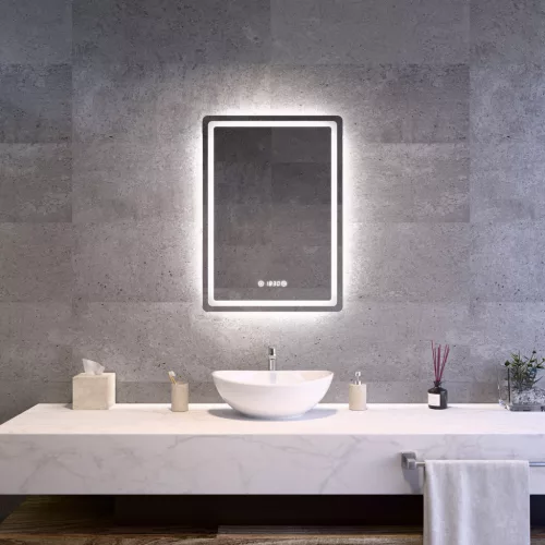 Welland Type-20V LED tükör - fényerő + színhőfok állítás + páramentesítő + óra - 50 x 70 cm