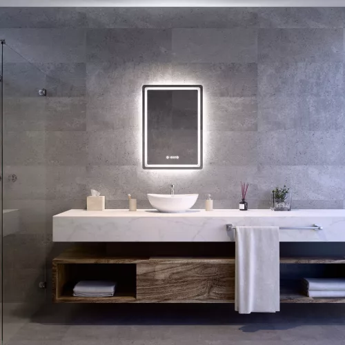 Welland Type-20V LED tükör - fényerő + színhőfok állítás + páramentesítő + óra - 50 x 70 cm