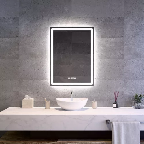 Welland Type-20V LED tükör - fényerő + színhőfok állítás + páramentesítő + óra - 60 x 80 cm