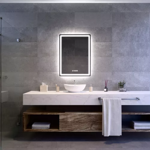 Welland Type-20V LED tükör - fényerő + színhőfok állítás + páramentesítő + óra - 60 x 80 cm