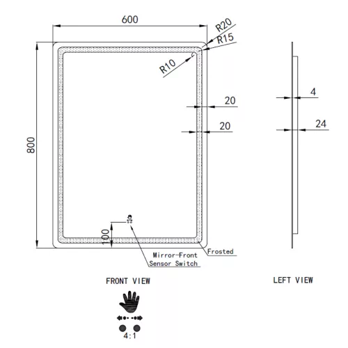 Welland Type-20V LED tükör - fényerő + színhőfok állítás + páramentesítő + óra - 60 x 80 cm