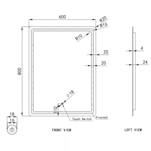 Welland Type-20V LED tükör - fényerő + színhőfok állítás - 60 x 80 cm