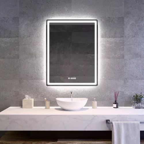 Welland Type-20V LED tükör - fényerő + színhőfok állítás + páramentesítő + óra - 70 x 90 cm