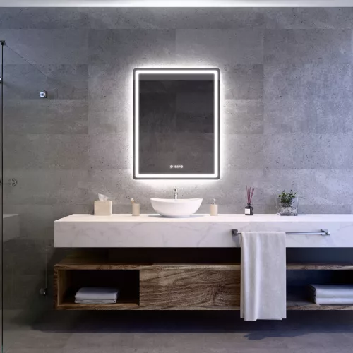 Welland Type-20V LED tükör - fényerő + színhőfok állítás + páramentesítő + óra - 70 x 90 cm