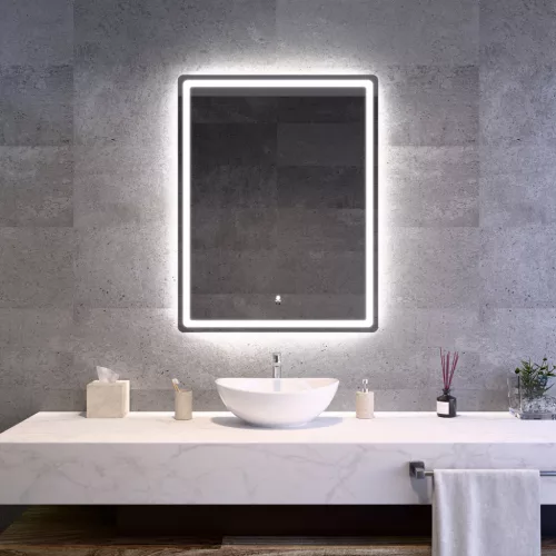 Welland Type-20V LED tükör - fényerő + színhőfok állítás + páramentesítő + óra - 70 x 90 cm