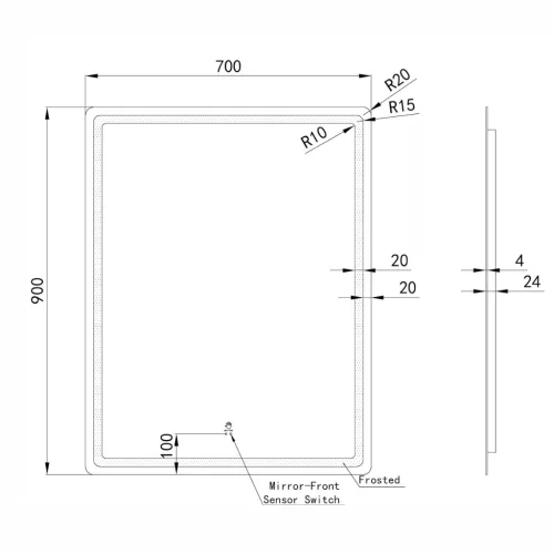 Welland Type-20V LED tükör - fényerő + színhőfok állítás + páramentesítő + óra - 70 x 90 cm