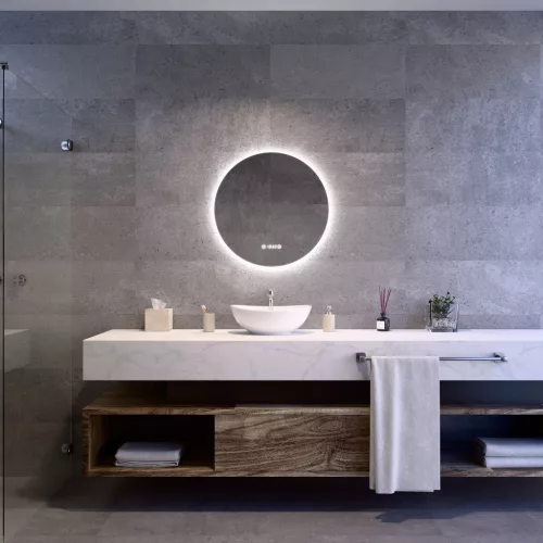 Welland Zoey LED tükör - fényerő + színhőfok állítás + óra - Ø 60 cm