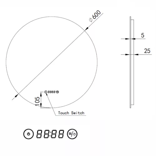Welland Zoey LED tükör - fényerő + színhőfok állítás + óra - Ø 60 cm