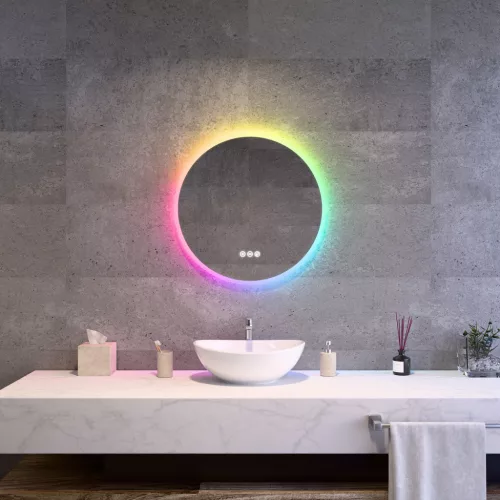 Welland Alpha LED tükör - fényerő + színhőfok állítás - 16 háttérszín - Ø 60 cm