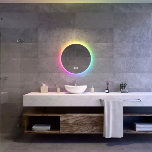 Welland Alpha LED tükör - fényerő + színhőfok állítás - 16 háttérszín - Ø 60 cm