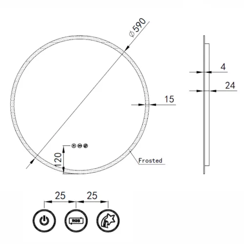 Welland Alpha LED tükör - fényerő + színhőfok állítás - 16 háttérszín - Ø 60 cm