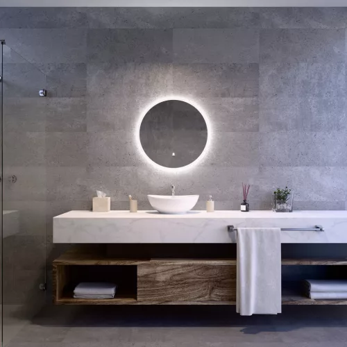 Welland Alpha LED tükör - fényerő + színhőfok állítás - 16 háttérszín - Ø 60 cm