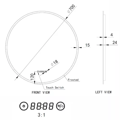Welland Alpha LED tükör - fényerő + színhőfok állítás - Ø 70 cm