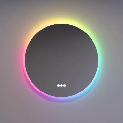 Welland Alpha LED tükör - fényerő + színhőfok állítás + páramentesítő + óra - 16 háttérszín - Ø 70 cm