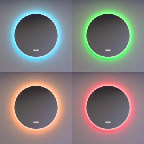 Welland Alpha LED tükör - fényerő + színhőfok állítás + páramentesítő + óra - 16 háttérszín - Ø 70 cm