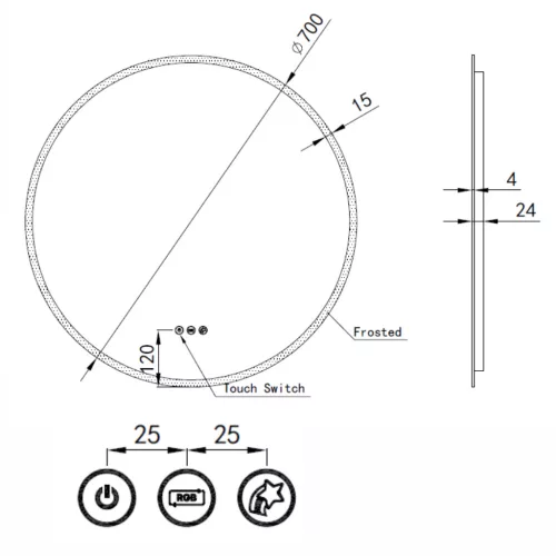 Welland Alpha LED tükör - fényerő + színhőfok állítás - 16 háttérszín - Ø 60 cm
