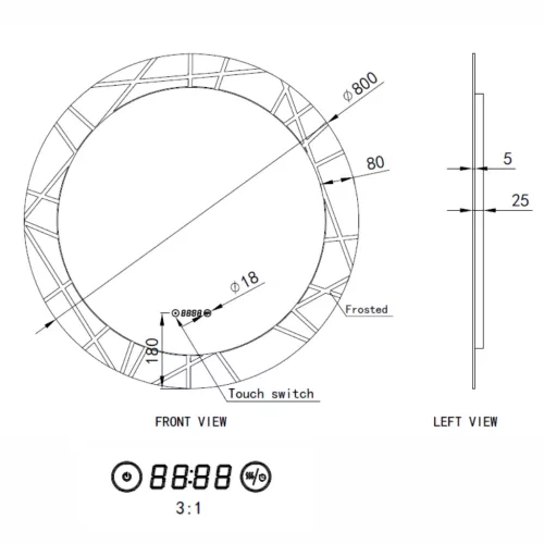 Welland Laser LED tükör - fényerő + színhőfok állítás + páramentesítő + óra - Ø 80 cm
