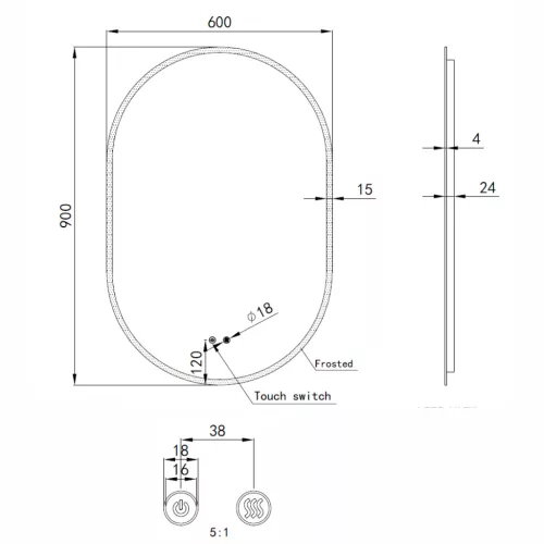 Welland Venice LED tükör - fényerő + színhőfok állítás + páramentesítő- 60 x 90 cm