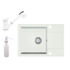   Gránit Mosogató EOS Adria + Kihúzható Shower Csap + Adagoló + Szifon (fehér)