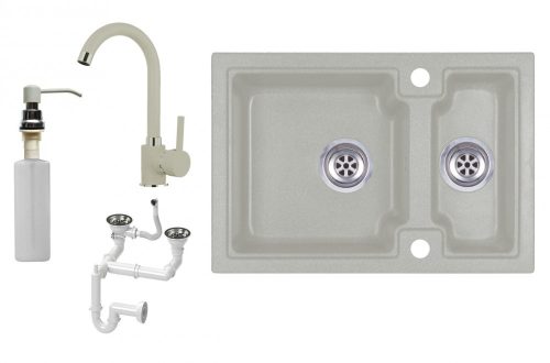 Laneo Boston S63-43S Gránit Mosogató + Csap + Szifon + Adagoló (szürke)