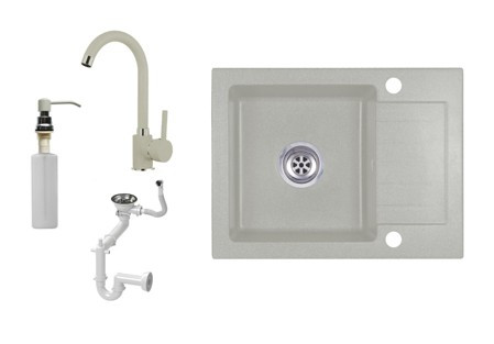 Laneo V575-44B Gránit Mosogató + Csap + Szifon + Adagoló (Bézs)