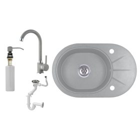   Laneo Zia 665-43S Gránit Mosogató + Csap + Szifon + Adagoló (Szürke)