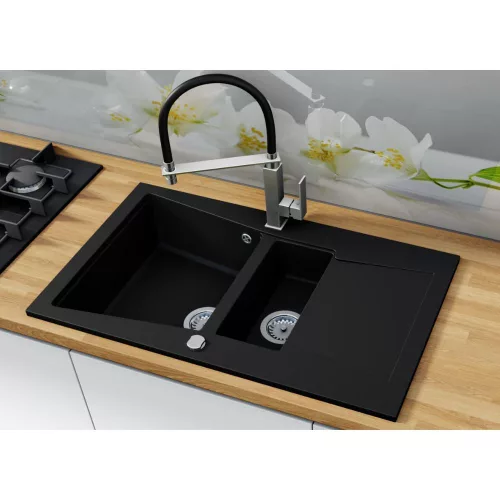 Laneo Locarno L87-515C Gránit Mosogató + Dugóemelő (fekete)