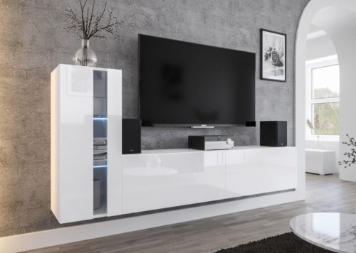 Venezia Concept C45 nappali faliszekrény sor - 219 x 91 cm (magasfényű fehér)