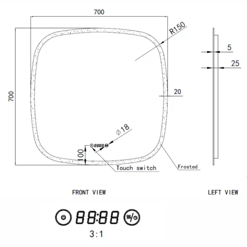 Welland Sidan LED tükör - fényerő + színhőfok állítás + páramentesítő + óra